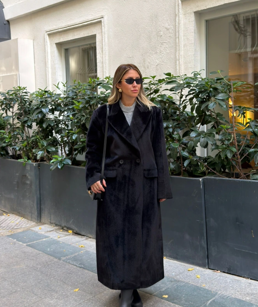 Black Special Textured Long Coat
