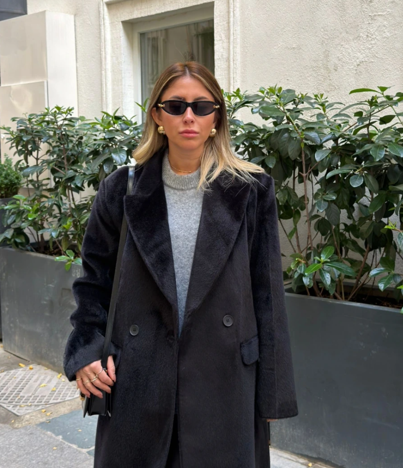 Black Special Textured Long Coat