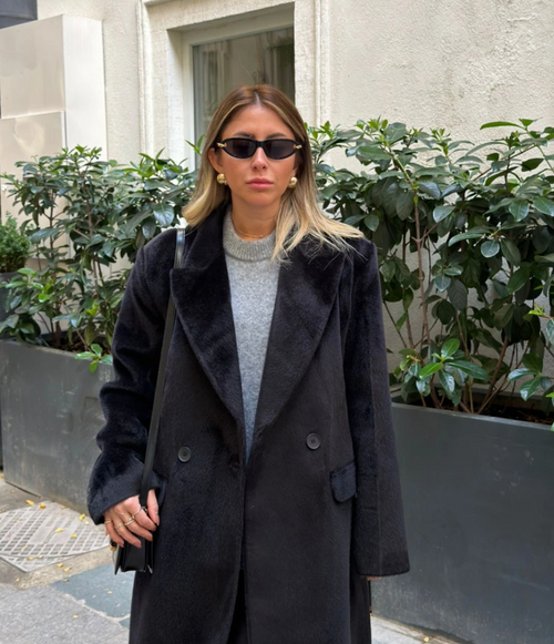 Black Special Textured Long Coat