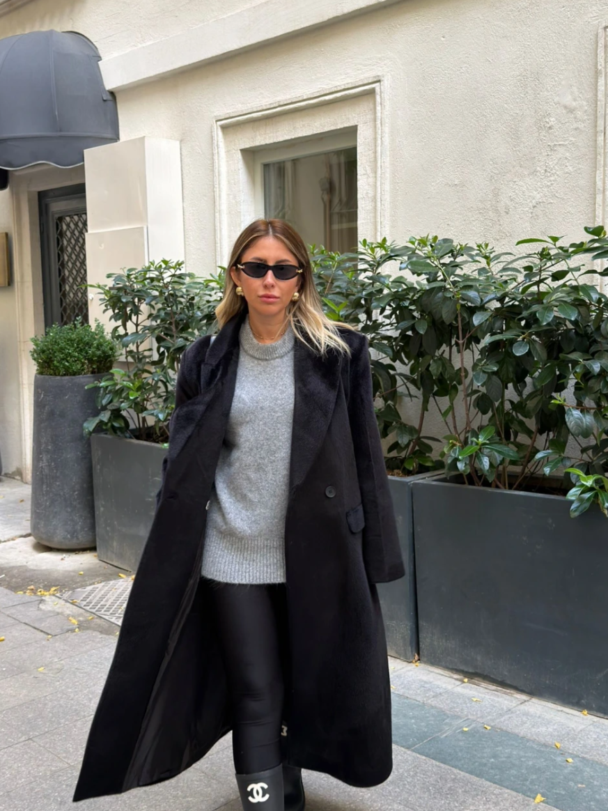 Black Special Textured Long Coat