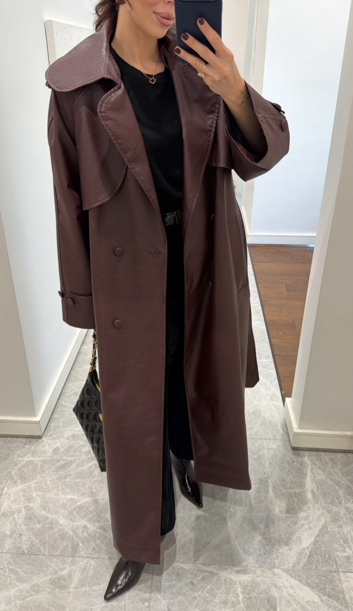 Crocodile-Textured Padded Trench Coat — Burgundy – CANSIN COLLECTION