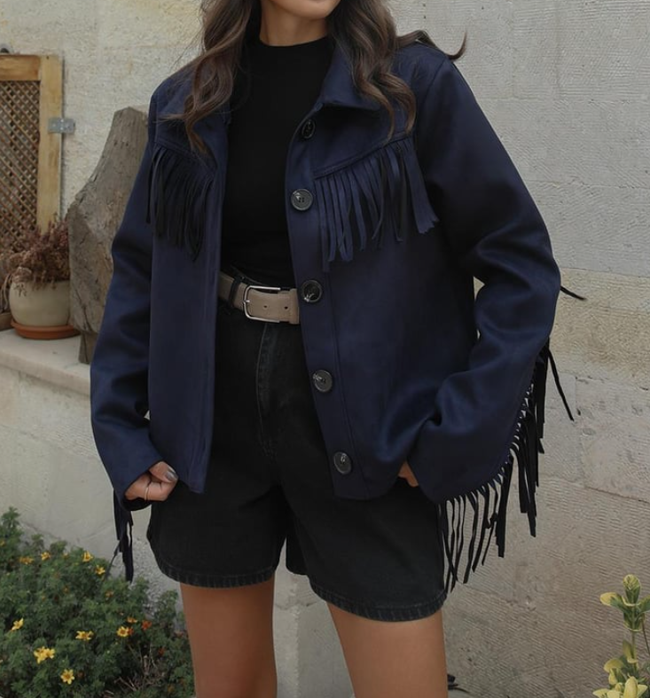 Suede Jacket with Tassel Details