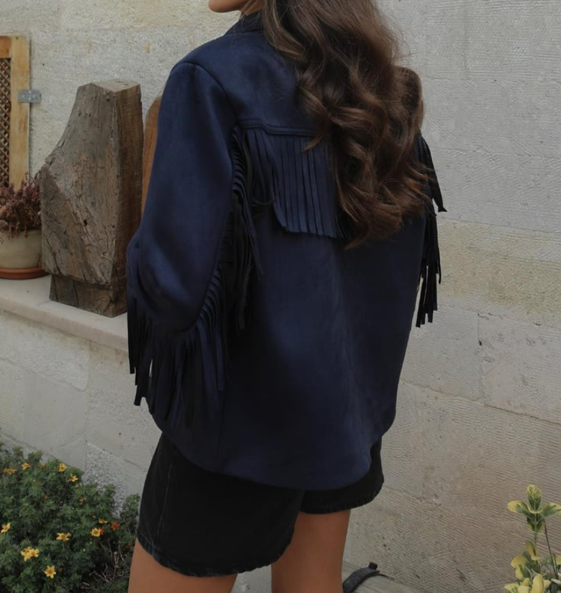 Suede Jacket with Tassel Details