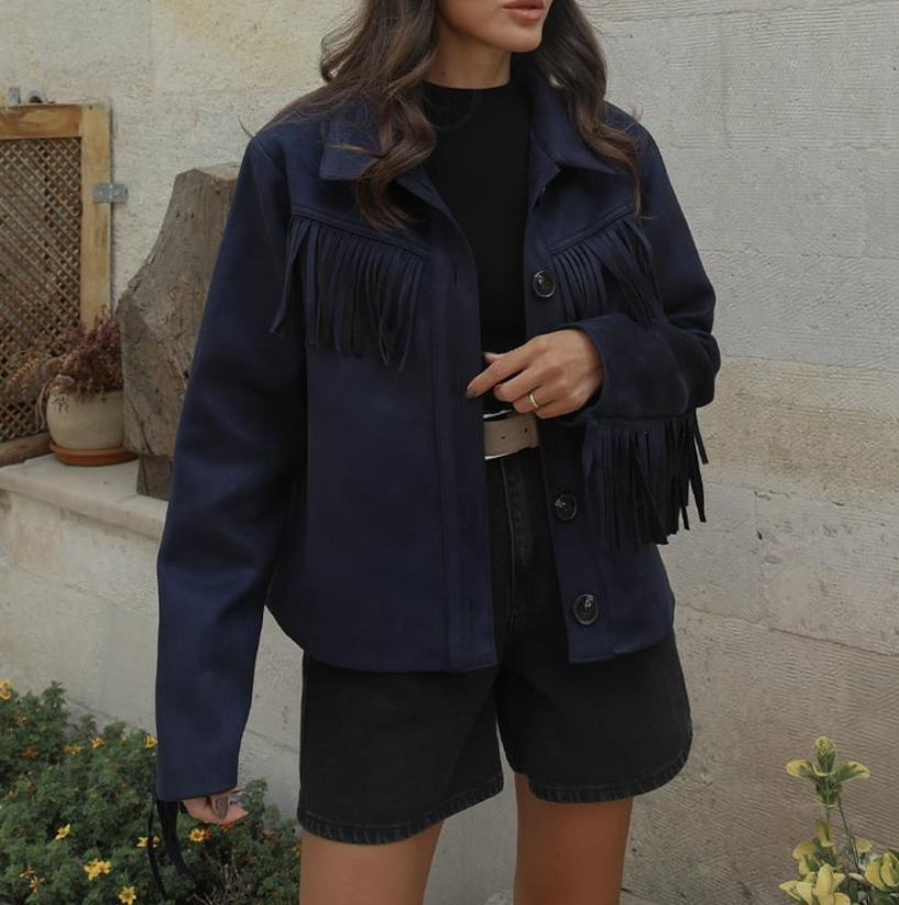 Suede Jacket with Tassel Details